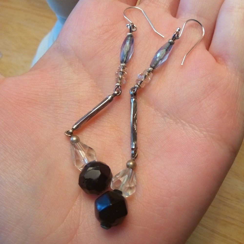 Long sterling hanging earrings with vintage beads